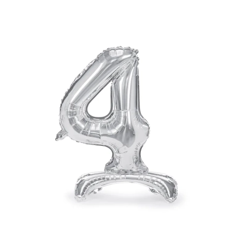 Önállóan álló fólia lufiszám 4, ezüst, 70 cm