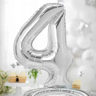Samostoječi folijski balon številka 4, srebrn, 70 cm