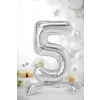 Balon folie autoportant în formă de cifră 5, argintiu, 70 cm