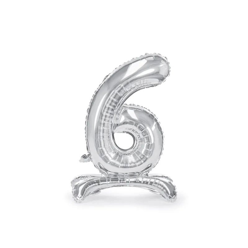 Önállóan álló fólia lufi szám 6, ezüst, 70 cm