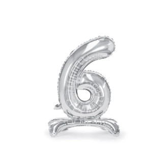 Samostoječi folija balon številka 6, srebrn, 70 cm