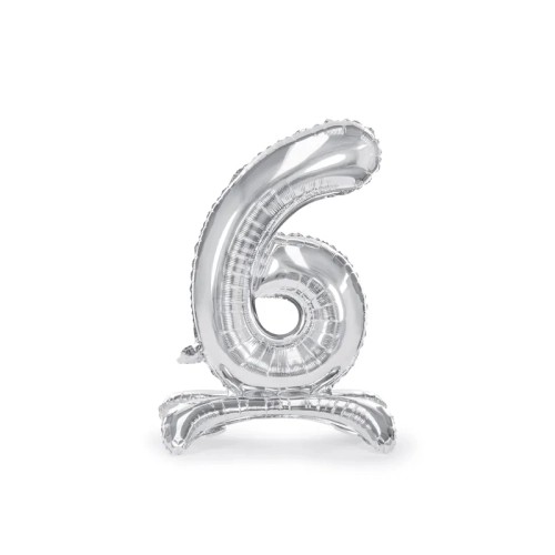 Önállóan álló fólia lufi szám 6, ezüst, 70 cm