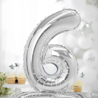 Samostoječi folija balon številka 6, srebrn, 70 cm