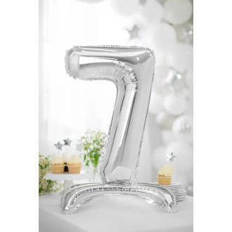 Samostoječi folijski balon številka 7, srebrn, 70 cm