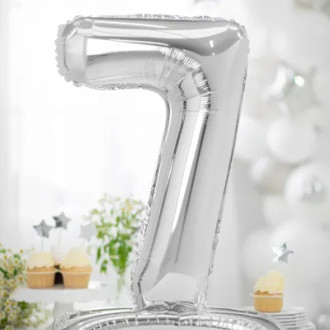 Samostoječi folijski balon številka 7, srebrn, 70 cm