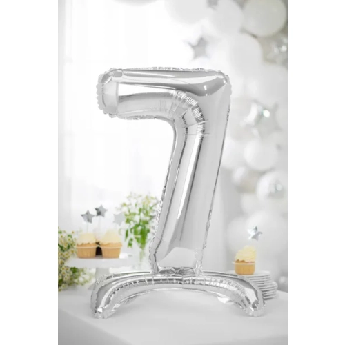 Önállóan álló fólia lufiszám 7, ezüst, 70 cm