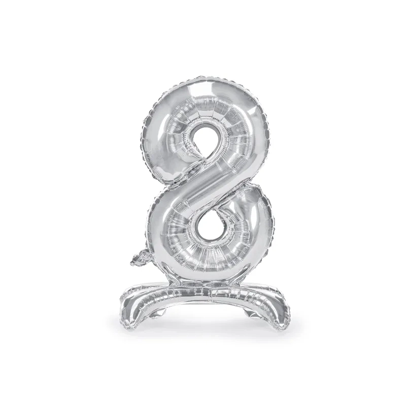 Önállóan álló fólia lufi szám 8, ezüst, 70 cm