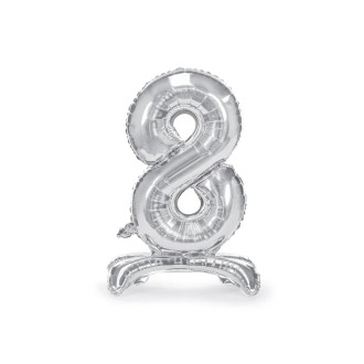 Samostoječi folijski balon številka 8, srebrn, 70 cm