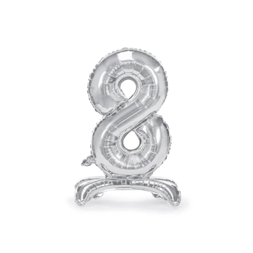 Önállóan álló fólia lufi szám 8, ezüst, 70 cm