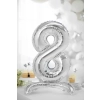 Önállóan álló fólia lufi szám 8, ezüst, 70 cm