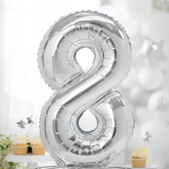 Samostoječi folijski balon številka 8, srebrn, 70 cm