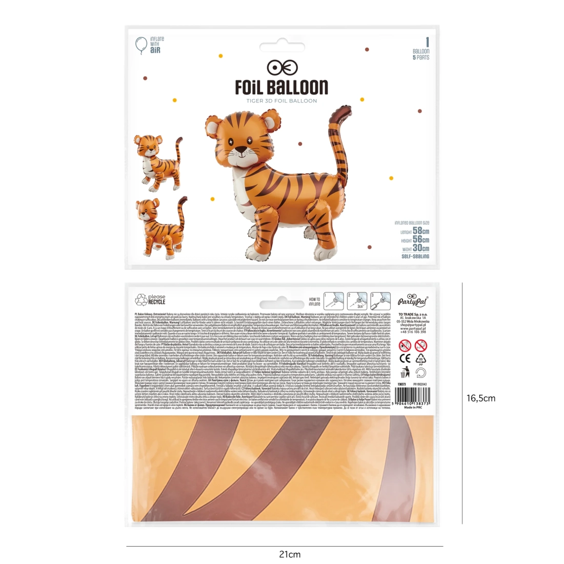 Balon folie Tiger, 58 x 56 cm