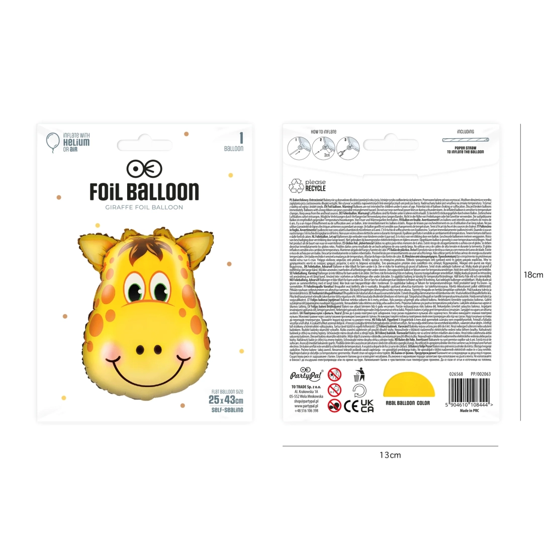 Balon folie Girafă, 25 x 43 cm