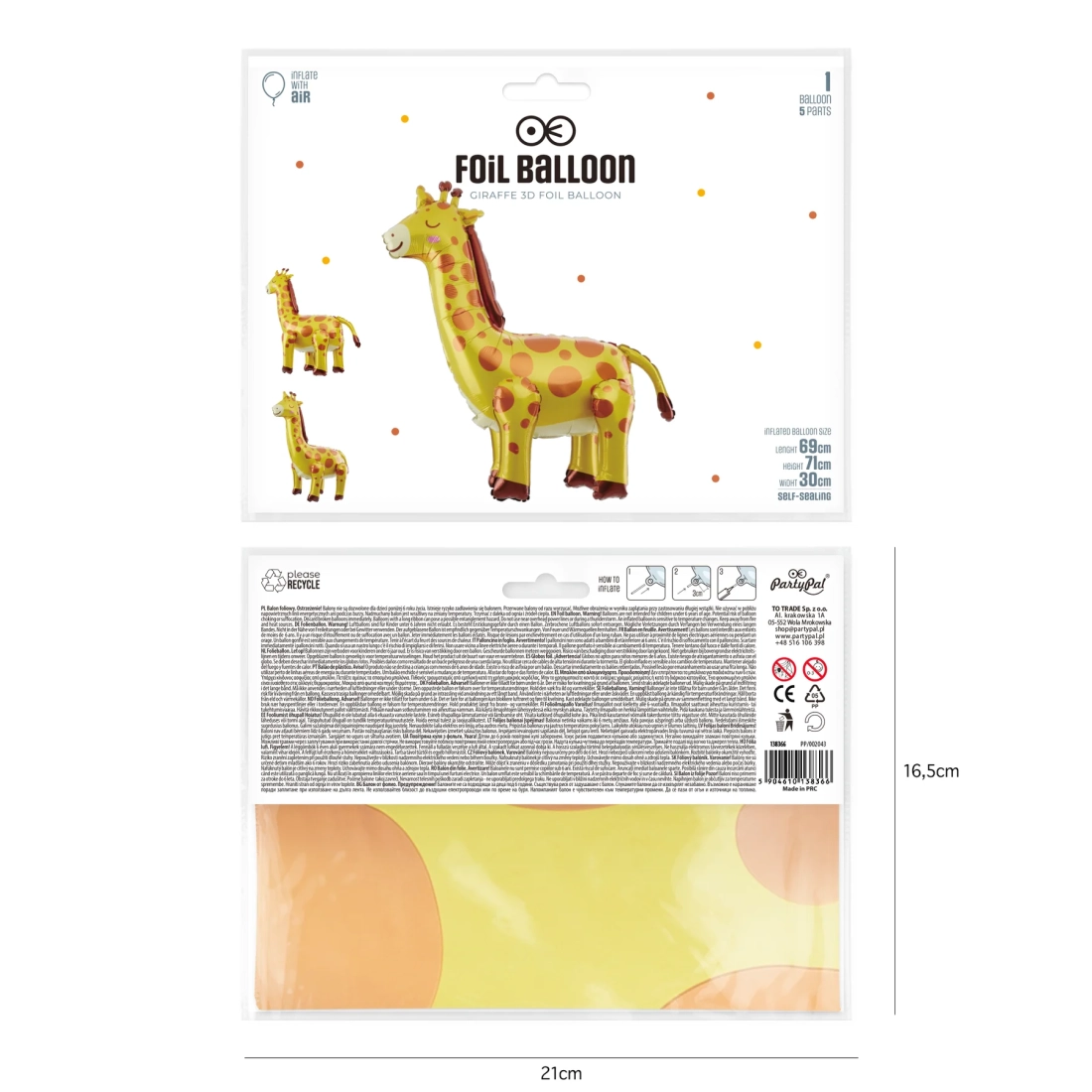 Balon folie Giraffe, 69 x 71 cm