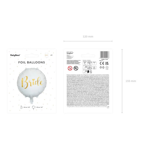 Foliasti balon Bride bel 45 cm z zlatim napisom