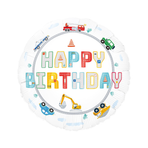 Fóliový balónek Happy Birthday motiv Auta 45 cm