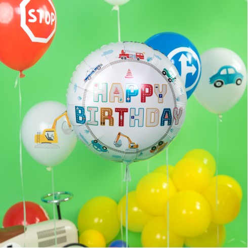 Happy Birthday fólia lufi – Autók motívum, 45 cm Happy Birthday fólia lufi – Autók motívum, 45 cm