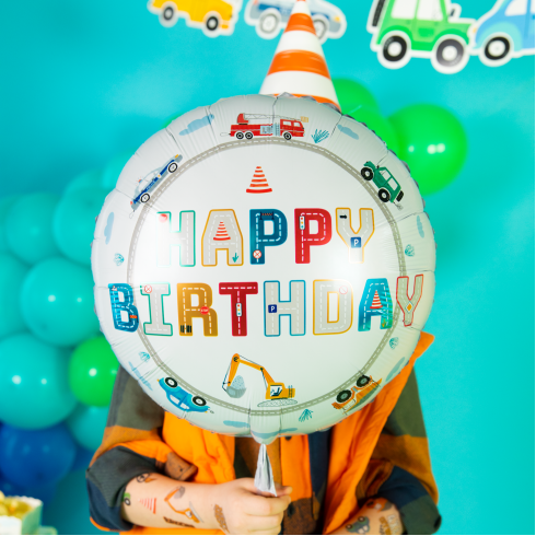 Happy Birthday fólia lufi – Autók motívum, 45 cm Happy Birthday fólia lufi – Autók motívum, 45 cm
