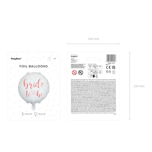 Folijski balon za nevestino zabavo 45 cm, bel z napisom Bride to be