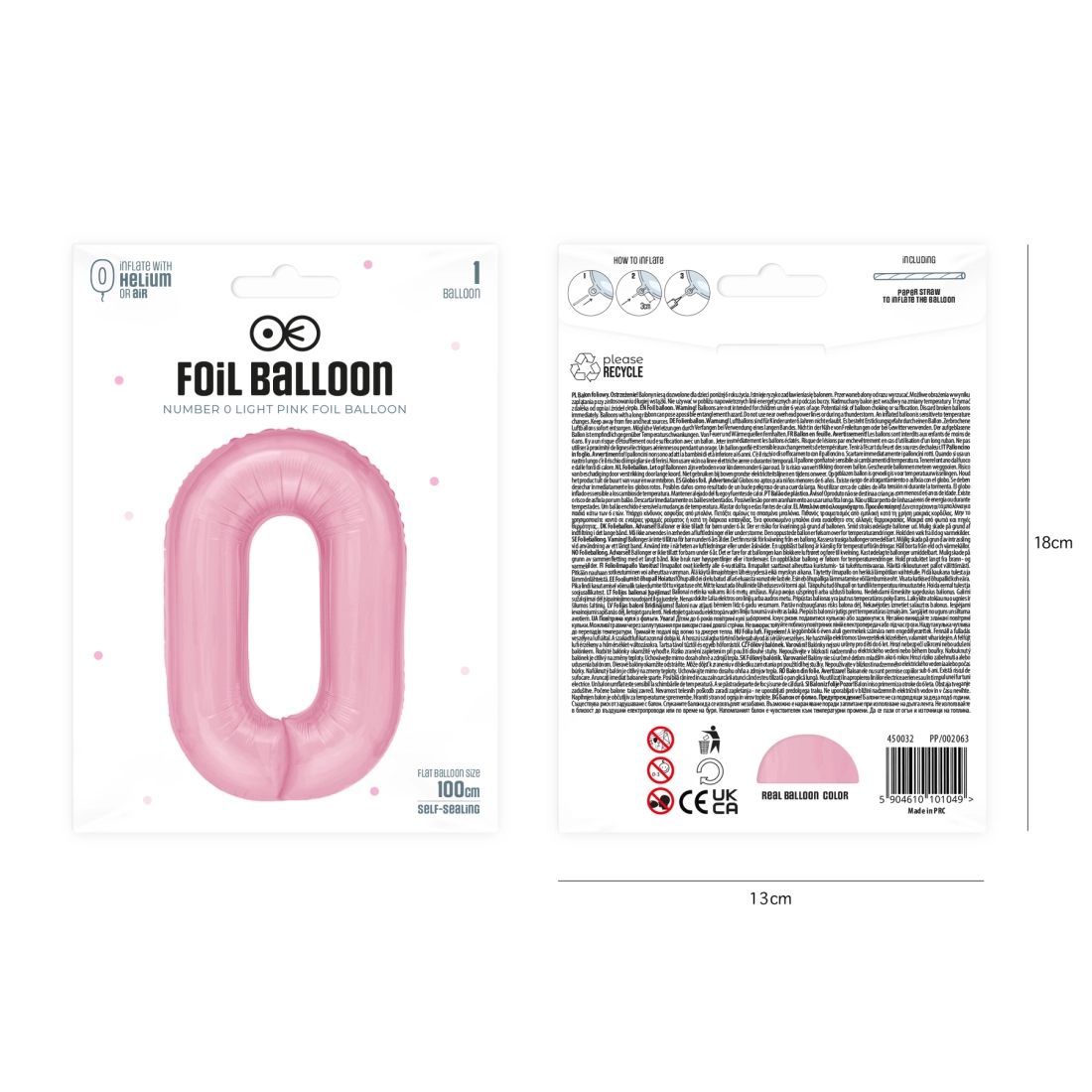 Balon din folie pentru ziua de naștere, cifră 0, roz, 100 cm