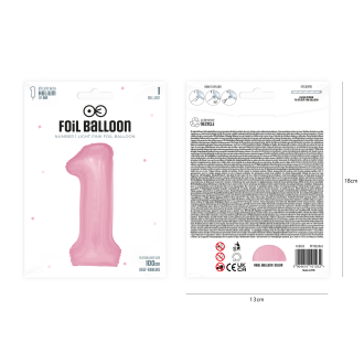 Folijski rojstnodnevni balon številka 1 roza 100 cm