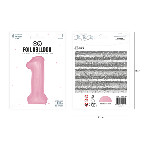Fólia születésnapi lufi, 1-es szám, rózsaszín, 100 cm Fólia születésnapi lufi, 1-es szám, rózsaszín, 100 cm