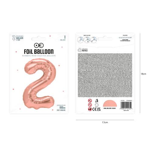 Fólia szülinapi lufi – 2-es szám, rose gold, 100 cm-es óriás party lufi Fólia szülinapi lufi – 2-es szám, rose gold, 100 cm-es óriás party lufi