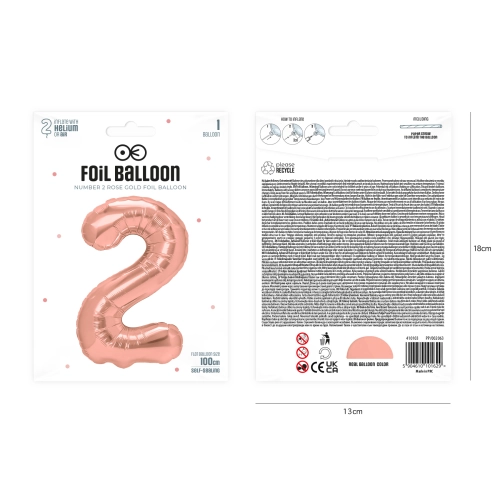 Balon aniversar din folie, cifră 2, rose gold – 100 cm, pentru petrecere