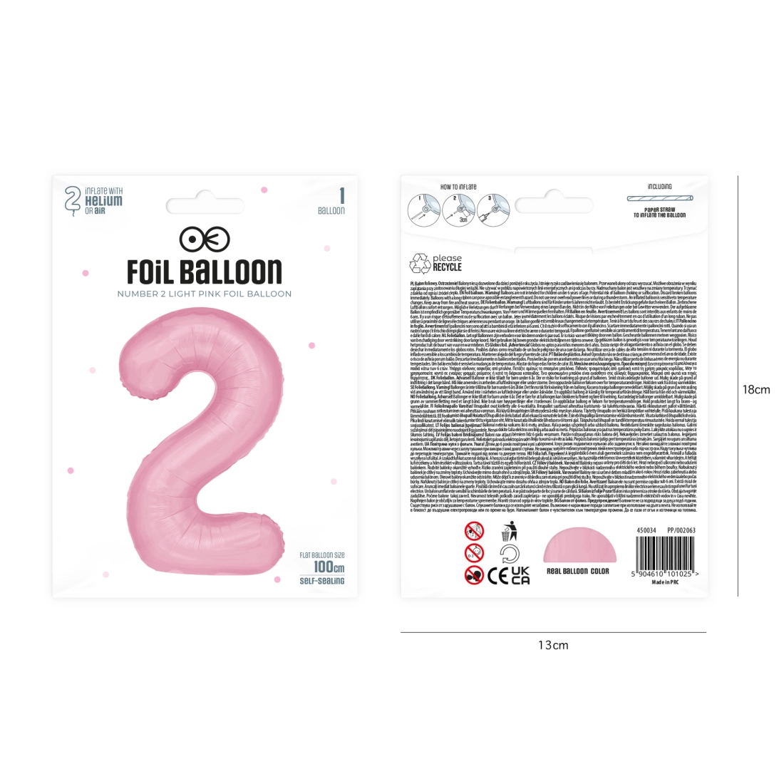 Fólia szülinapi lufiszám 2, rózsaszín, 100 cm