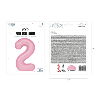 Folijski rojstnodnevni balon številka 2 roza 100 cm