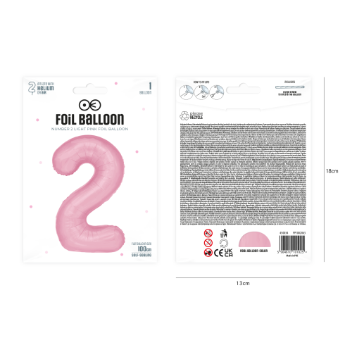 Fólia szülinapi lufiszám 2, rózsaszín, 100 cm Fólia szülinapi lufiszám 2, rózsaszín, 100 cm