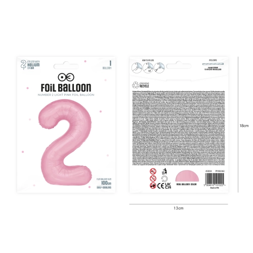 Fólia szülinapi lufiszám 2, rózsaszín, 100 cm