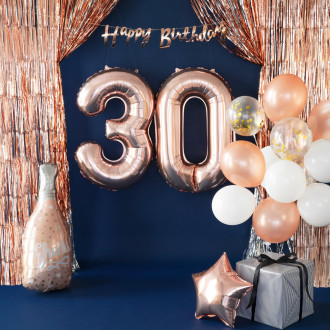 Foliasti rojstnodnevni balon številka 3 rose gold – 100 cm velik balon za praznovanje