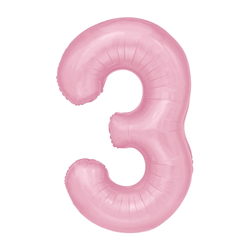 Folijski rojstnodnevni balon številka 3, rožnat, 100 cm