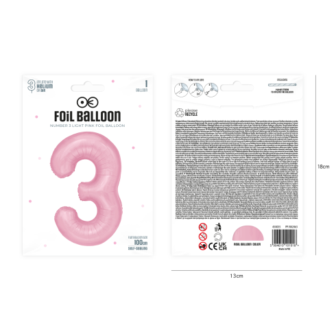 Fólia születésnapi lufi, 3-as szám, rózsaszín, 100 cm Fólia születésnapi lufi, 3-as szám, rózsaszín, 100 cm