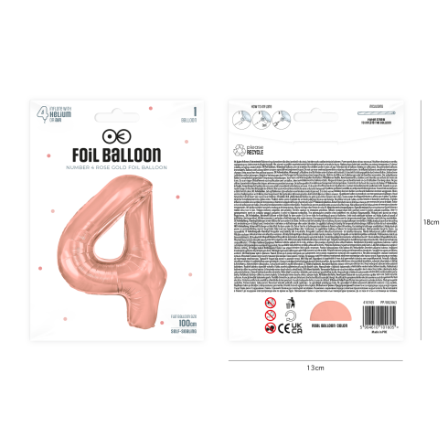 Fólia születésnapi lufi 4-es szám, rose gold – 100 cm-es óriás lufi ünneplésre Fólia születésnapi lufi 4-es szám, rose gold – 100 cm-es óriás lufi ünneplésre