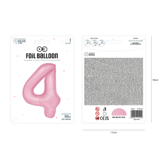 Folijski rojstnodnevni balon številka 4 rožnat 100 cm