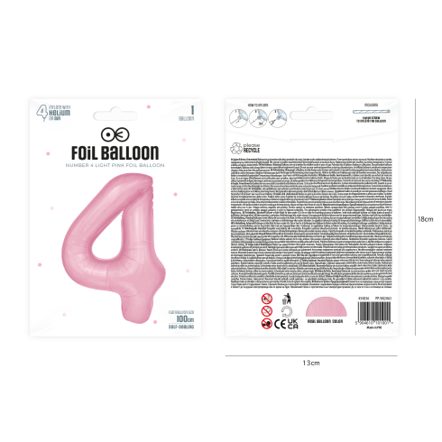 Fólia születésnapi lufi, 4-es szám, rózsaszín, 100 cm Fólia születésnapi lufi, 4-es szám, rózsaszín, 100 cm