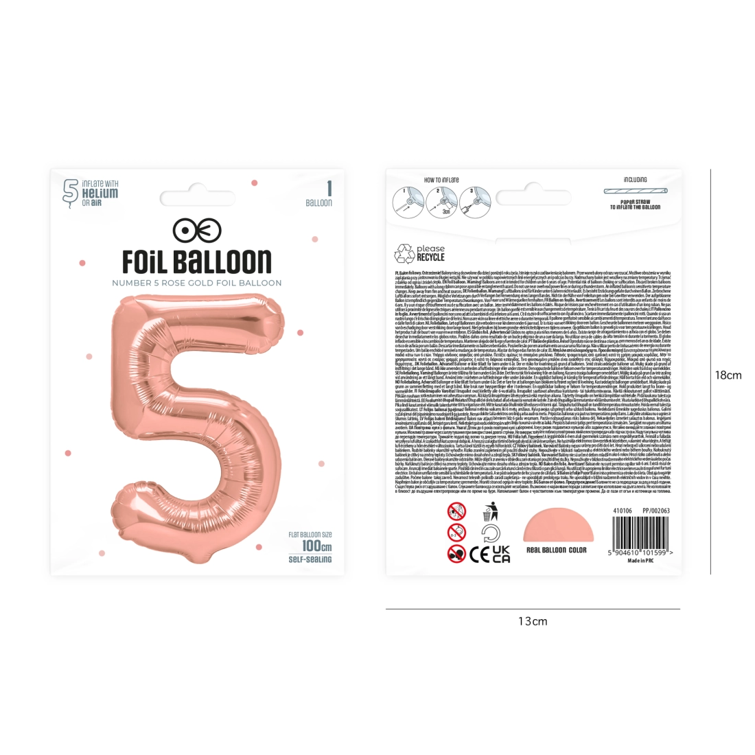 Balon din folie în formă de cifră 5, rose gold – 100 cm, pentru aniversare