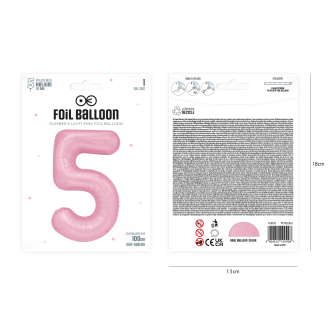 Folijski rojstnodnevni balon številka 5 rožnate barve 100 cm