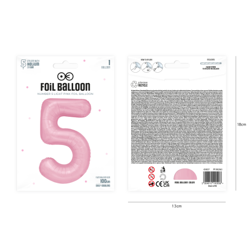 Rózsaszín fólia szülinapi lufiszám 5, 100 cm Rózsaszín fólia szülinapi lufiszám 5, 100 cm