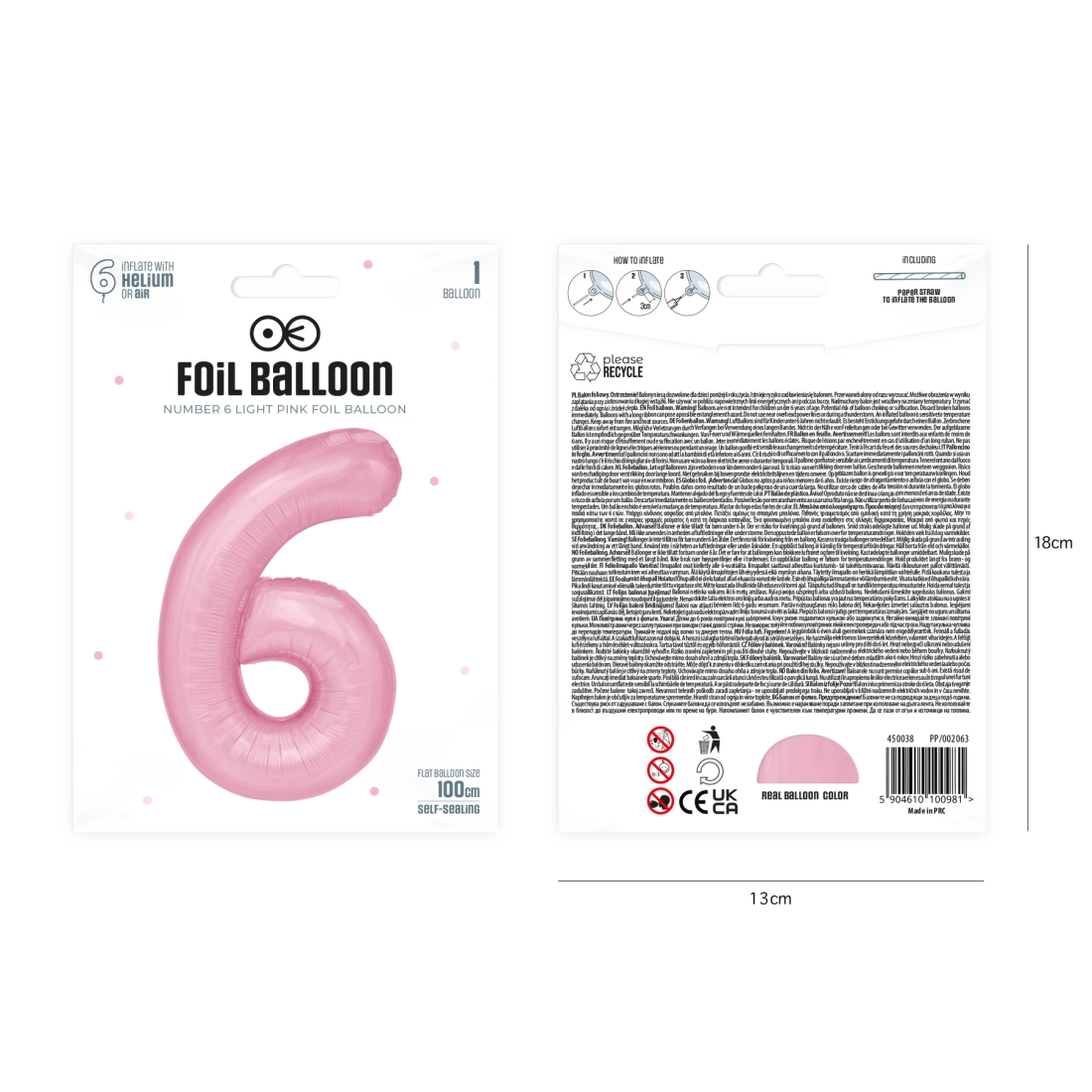 Balon din folie pentru aniversare, cifra 6, roz, 100 cm