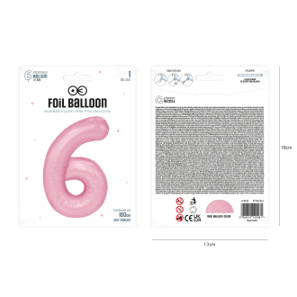 Folijski rojstnodnevni balon številka 6, rožnat, 100 cm