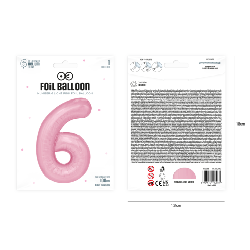 Fólia születésnapi lufiszám 6, rózsaszín, 100 cm Fólia születésnapi lufiszám 6, rózsaszín, 100 cm