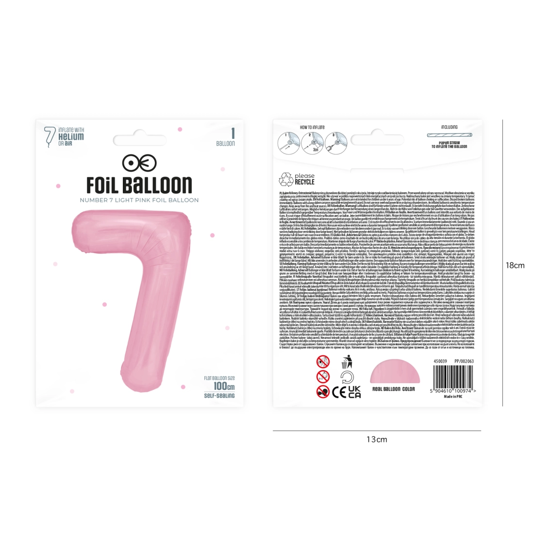 Fólia szülinapi lufi szám 7 rózsaszín 100 cm