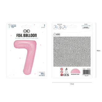 Folijski rojstnodnevni balon številka 7 rožnat 100 cm