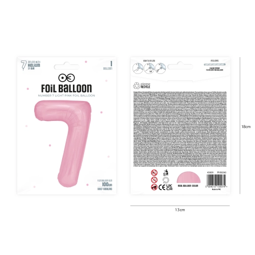 Fólia szülinapi lufi szám 7 rózsaszín 100 cm