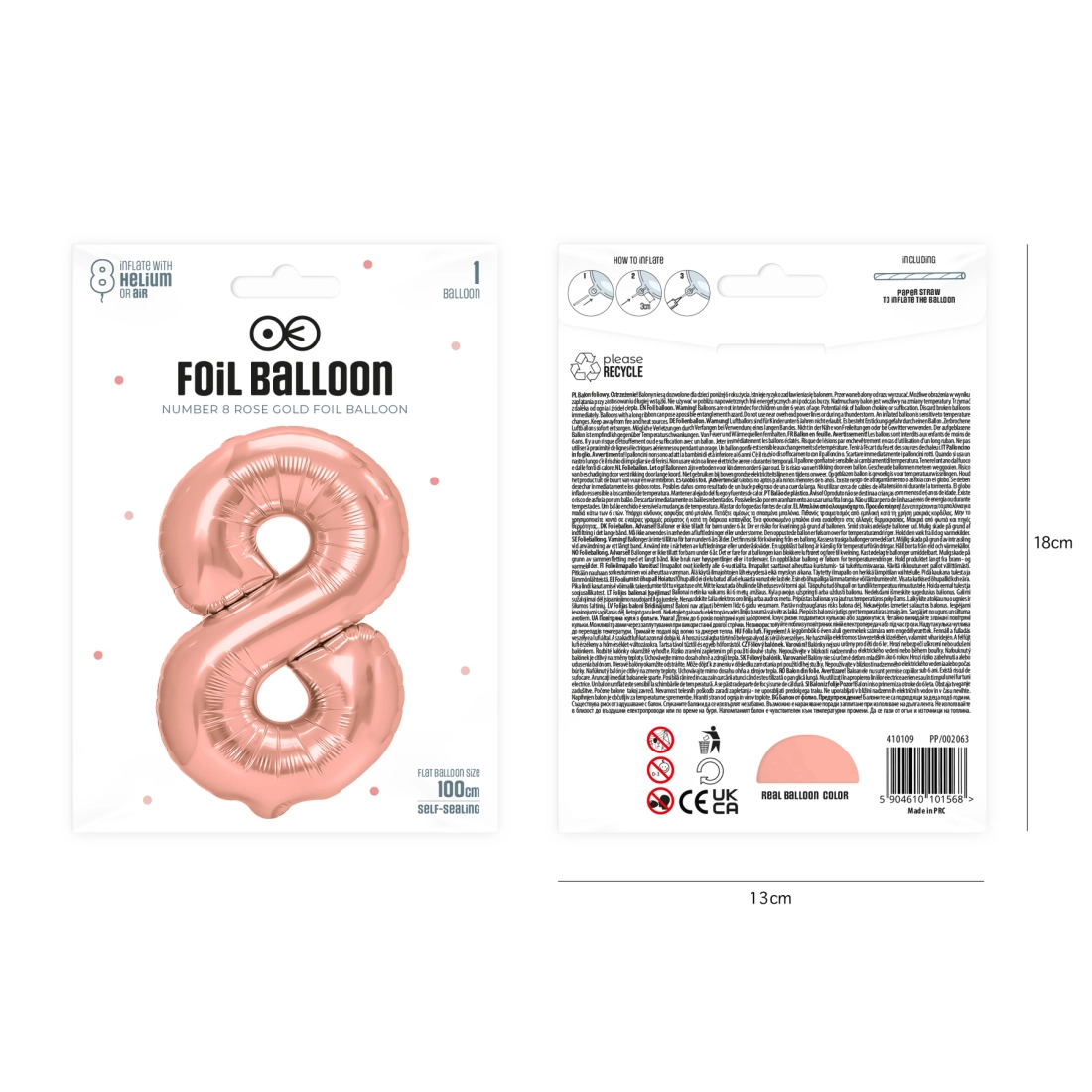 Fólia születésnapi lufi 8-as szám, rose gold – 100 cm-es óriás lufi ünneplésre