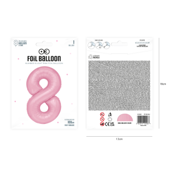 Folijev rojstnodnevni balon številka 8 rožnat 100 cm
