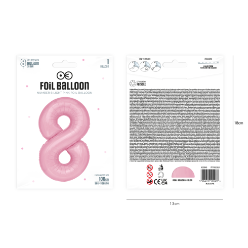 Fólia születésnapi lufiszám 8, rózsaszín, 100 cm Fólia születésnapi lufiszám 8, rózsaszín, 100 cm